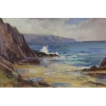 RAY BALKWILL (Devon Artist) mixed media 'Evening Cliffs', signed, 36cm x 52cm