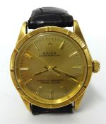 A Gents 18ct gold wrist watch, Oyster Perpetual Chronometer with croco Rolex strap, having baton