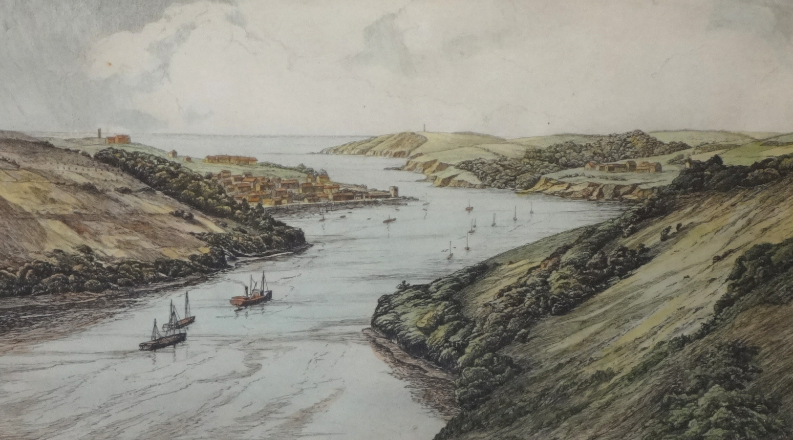 HAROLD THORNTON signed engraving 'The Estuary, Fowey', 22cm x 37cm