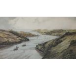 HAROLD THORNTON signed engraving 'The Estuary, Fowey', 22cm x 37cm