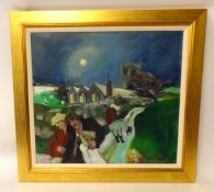 GILL WATKISS (b1938) 'Evening at Lelant Church' 1984, signed verso, oil, 45cm x 49cm