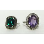 Old amethyst and emerald style dress rings (2)