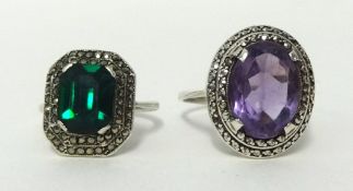 Old amethyst and emerald style dress rings (2)