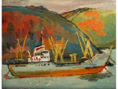FRED YATES (1922-2008) oil on board 'Trawler on the Fowey', 32cm x 41cm