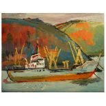 FRED YATES (1922-2008) oil on board 'Trawler on the Fowey', 32cm x 41cm