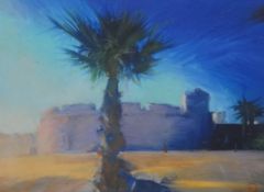 RICHARD LANNOWE HALL mixed media 'Essouira Fort Morocco', 25cm x 33cm