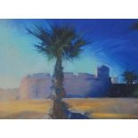 RICHARD LANNOWE HALL mixed media 'Essouira Fort Morocco', 25cm x 33cm