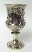 A Victorian silver goblet with chased decoration of stylised flowers, 17cm, 6.2 oz.