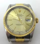 A fine Gents 18ct gold and stainless steel Rolex Oyster Date wrist watch, one owner since new bought