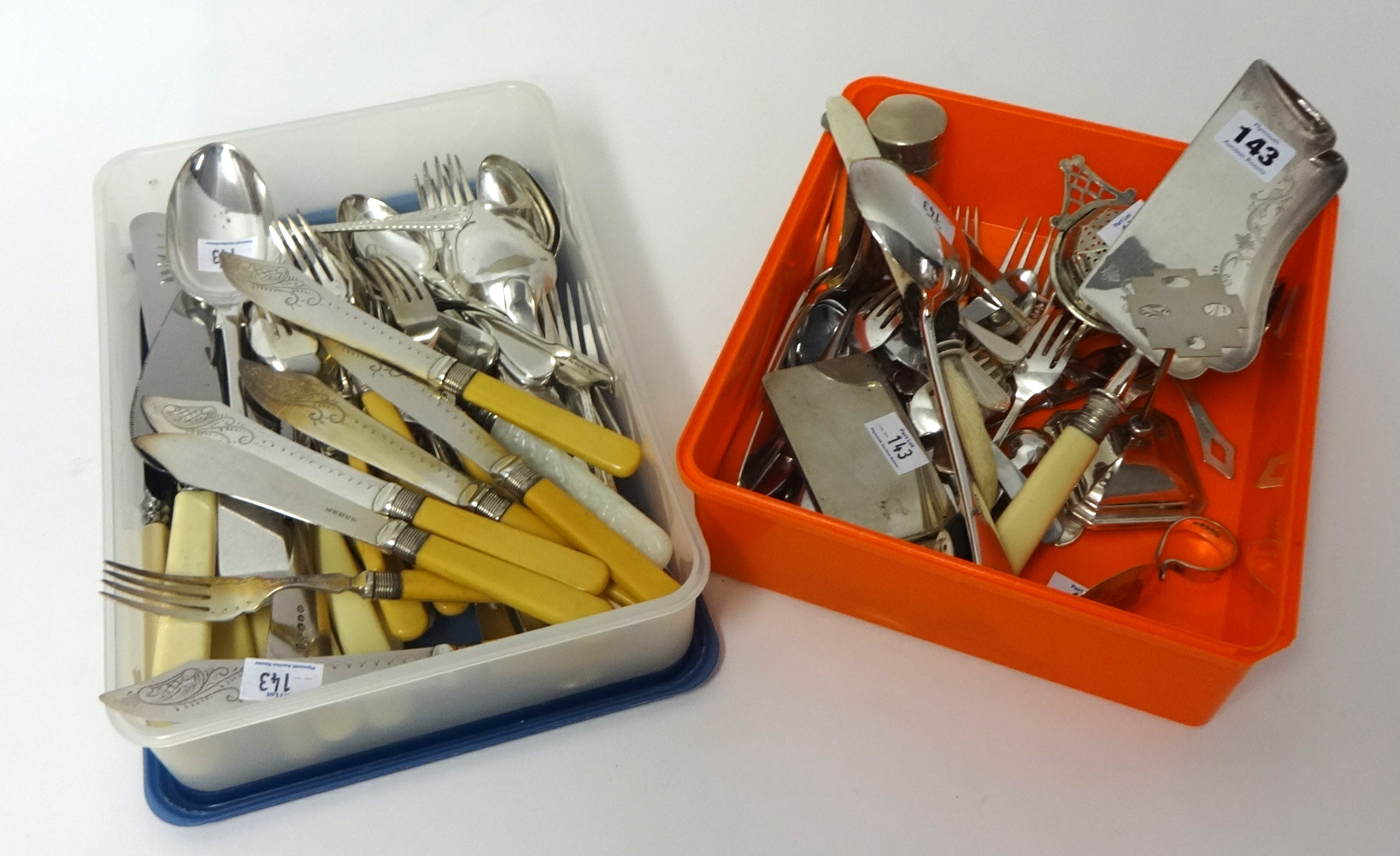 A quantity of silver plated flat ware and cutlery including objects, silver manicure stand, E P