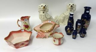 A collection of various general china including pair Staffordshire style dogs, reproduction toilet