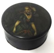 A Georgian papier mache table snuff box , lid hand painted with a portrait of a young Lady
