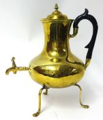 An 18th century Dutch brass tea urn with brass cover and ebonised fruit wood handle