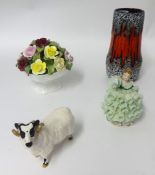 A 1960's German 'volcano' vase, Aynsley bone china rose bowl bouquet, Irish Dresden modern