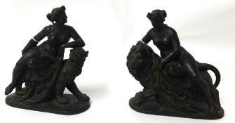 A pair of bronze style figures, 20cm