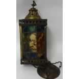 Edwardian hall lantern with brass case and coloured glass panels