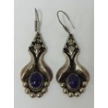 A pair of silver and amethyst style pair of earrings and various costume jewellery and a Five