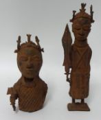 Two antique bronze Benin bronze figures (2), the tallest 30cm