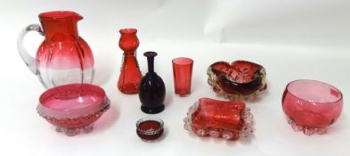 Victorian and later cranberry and other coloured glass ware (9)