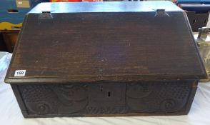 A carved Bible box with 3 internal drawers, 'WH 1701'