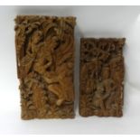 Two wood carvings of Tibetan style, tallest 48cm