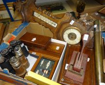 Various items, oak barometer, telescope inscribed T.Cooke & Sons, London, a sewing box, two