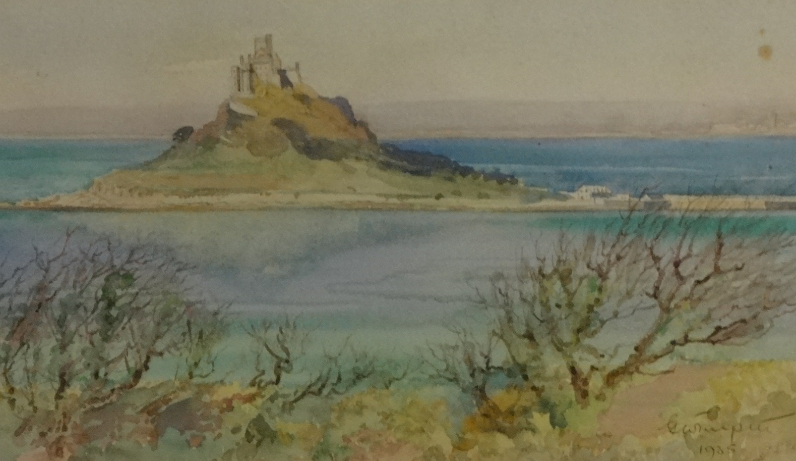 Three various paintings including a 1930s signed watercolour od 'St Michael's Mount', another - Image 2 of 3