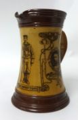 A Doulton Lambeth waisted stoneware jug printed in brown with named portraits of Capt. H. Lambton