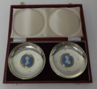 Charles and Diana pair of silver and jasperware commemorative dishes, cased