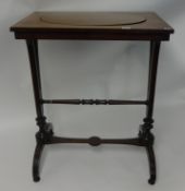 19th century rosewood side table the top with oval lift out panel with tin reservoir below