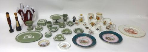 Collection of Wedgwood green Jasper ware, various cigarette cards including Gallagher and sporting