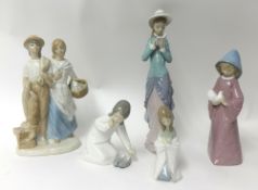 Three Lladro figures including girl reading, 36cm and two other similar figures (5)