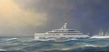 Sketch of Project 55, VAVA, the luxury motor yacht recently built at Devonport, 21cm x 23cm