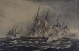 18th century French aquatint marine battle scenes (2), also 19th century engraving 'Torquay from