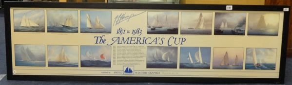 TIM THOMPSON The America Cup 1851-1983, a signed print showing the art works produced by the