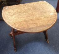 An oak drop flap table and a stained pine 'dough' bin (3)