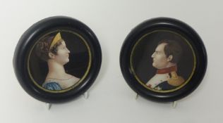 A pair of miniature portraits in circular frames (prints)