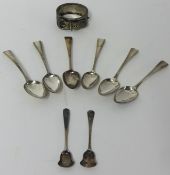 Silver bangle in the form of a buckle t/w silver matched set Georgian teaspoons, Old English pattern