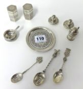 Dutch silver spoons, Indian condiments and small English silver pepper pot.