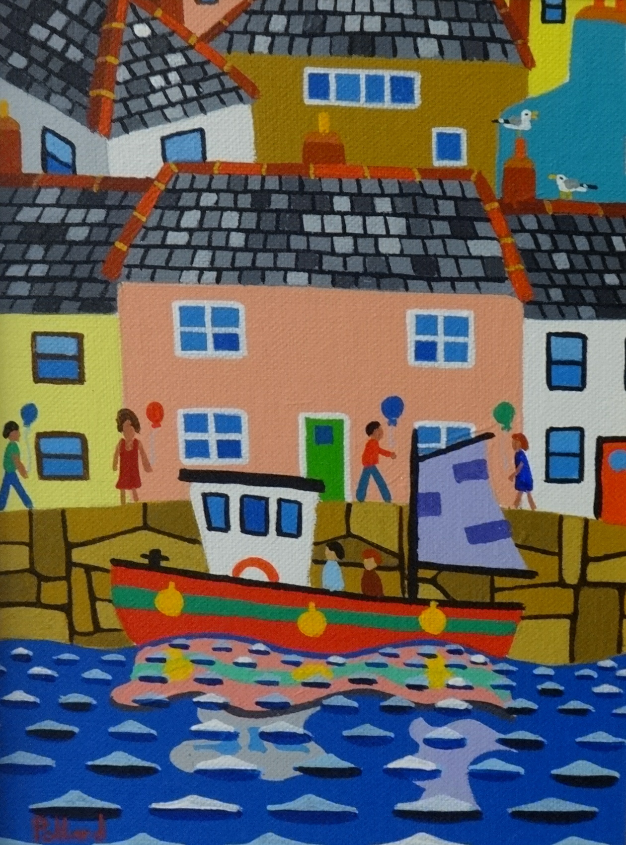 BRIAN POLLARD acrylic 'Reflections - Cornish Village I', 9cm x 14cm.