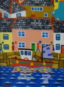 BRIAN POLLARD acrylic 'Reflections - Cornish Village I', 9cm x 14cm.