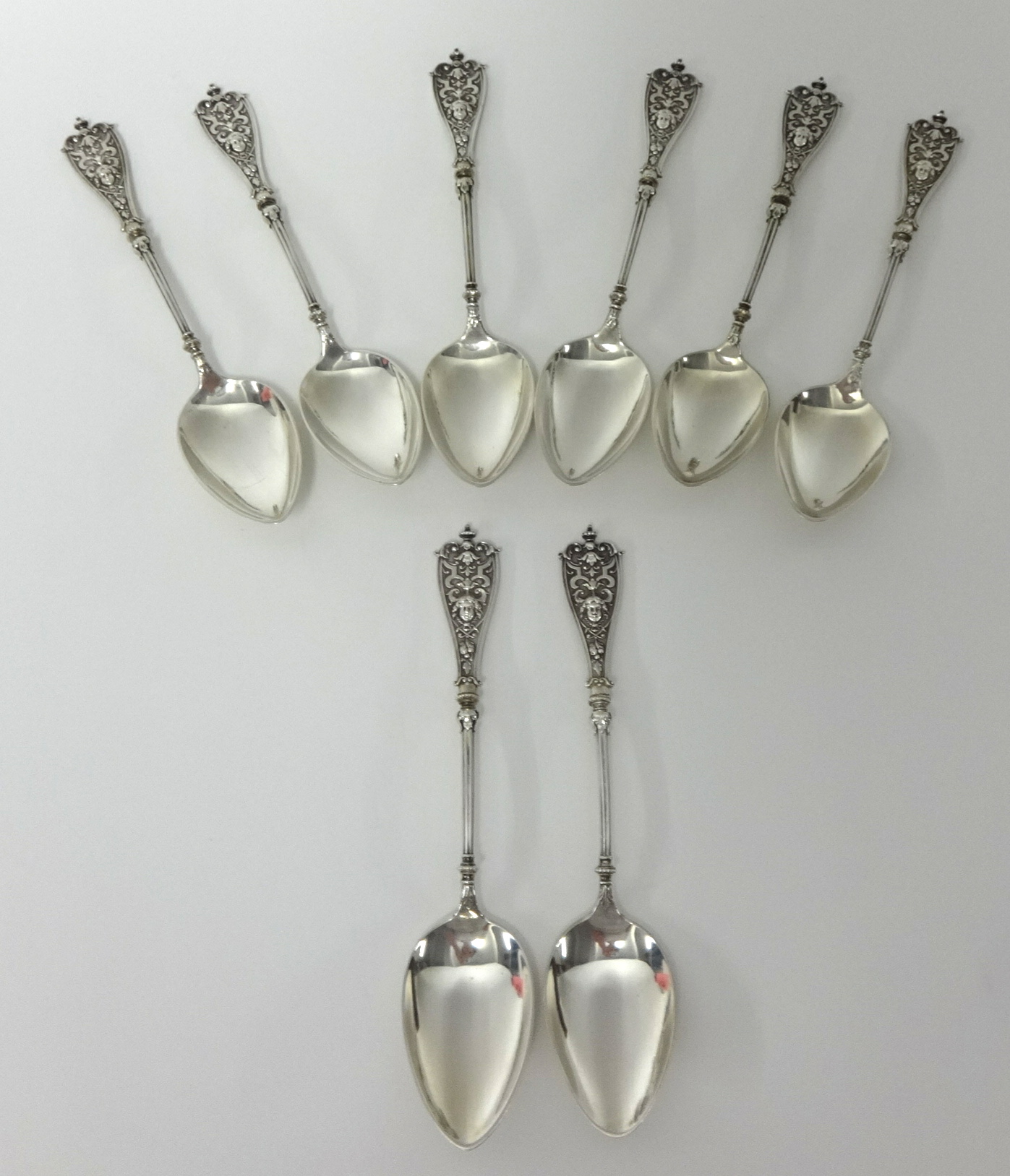 A fine sixteen piece French silver set of dessert eaters stamped 800, approximately 25 oz