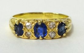 18ct sapphire and diamond ring, late Victorian, ring size, S.