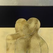 BEV HOULDING (b1955) original 'Study of Two Men', 40cm x 40cm.