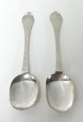Two similar Queen Anne silver trefid spoons each with rat tail bowls with dog nose terminals, the