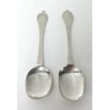 Two similar Queen Anne silver trefid spoons each with rat tail bowls with dog nose terminals, the