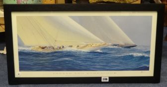 TIM THOMPSON signed print 'Yankee and Endeavour', 30cm x 62cm