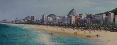 HENDERSON CISZ original acrylic on canvas 'Rio City Shoreline', signed, 50cm x 120cm, Provenance