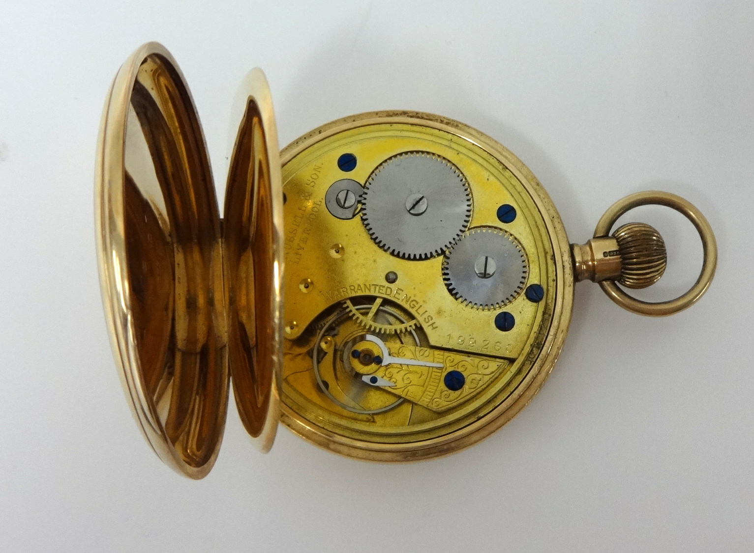 A 9ct gold open face and keyless pocket watch, the dial with sub second dial, Thomas Russell and Son - Image 2 of 2