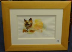 ROBERT LENKIEWICZ (1941-2002) watercolour 'Cat' signed and  inscribed 'for Carolyn / Happy Birthday'